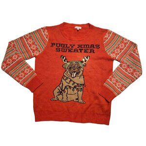 Self Esteem Women’s Large "Pugly Christmas Sweater" Red Knit Novelty Fair Isle